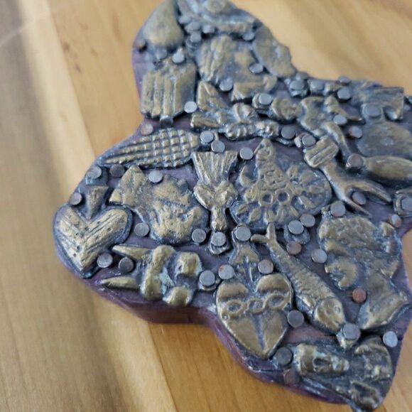 Pair of Handmade Mexican Folk Art Punched Tin Crosses with  Vintage Milagros Cross 4\